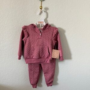 Just Lizzy Mauve Cable Knit Hoodie & Jogger Set, 2T